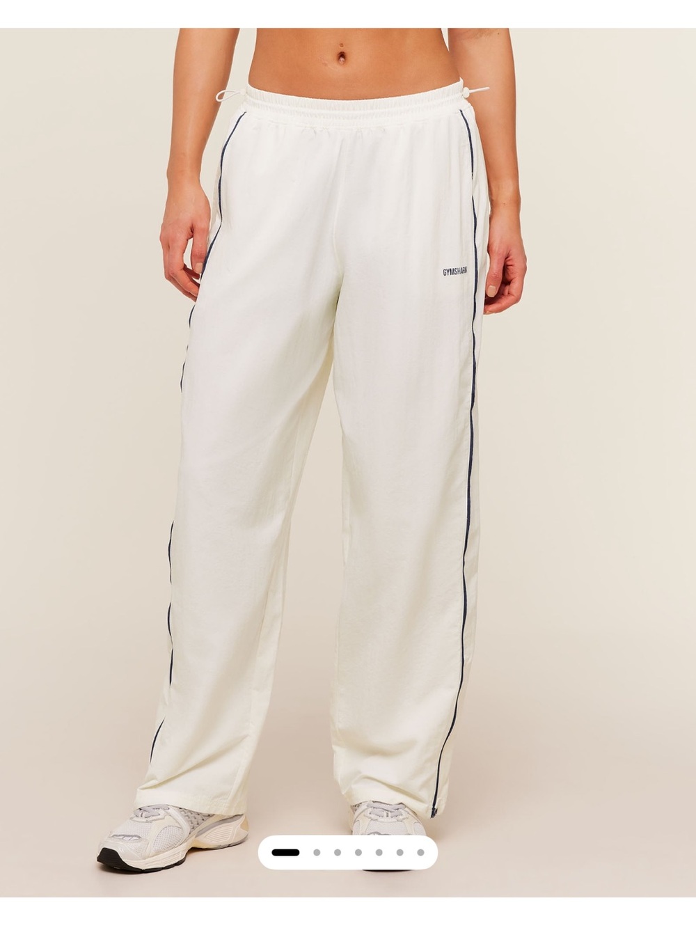 Gymshark White Wide-Leg Track Pants with Contrast Piping